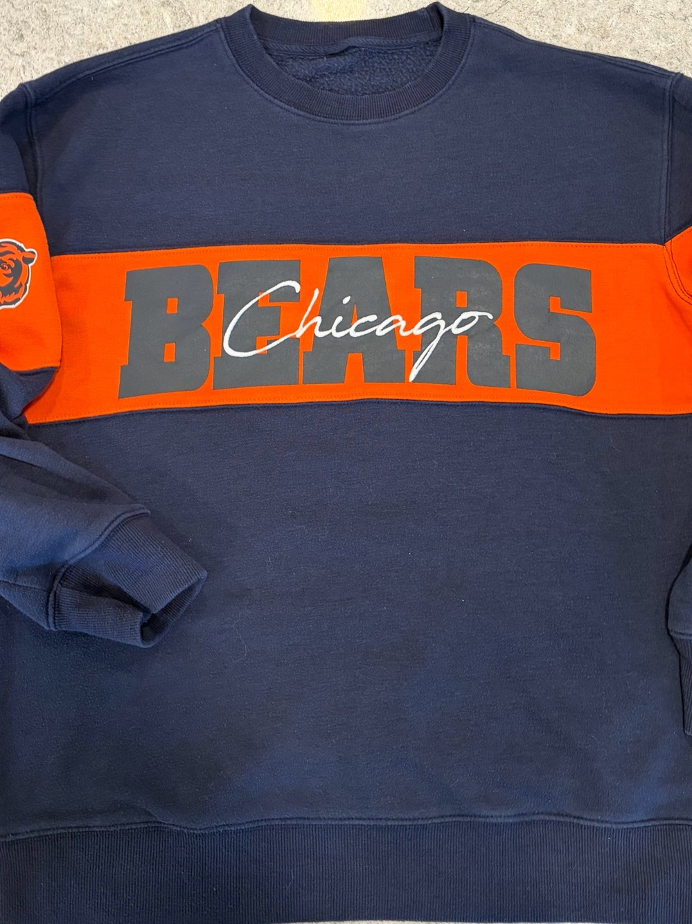 Chicago Bears NFL Navy and Orange Crewneck Sweatshirt-Large